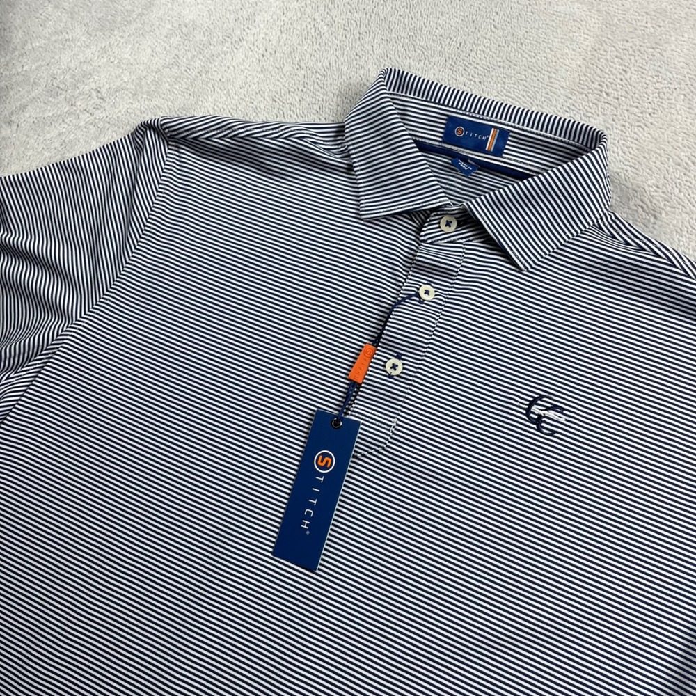 Stitch Golf Mens Atlantic Polo Shirt Navy Blue White Striped 211SA0030 New M